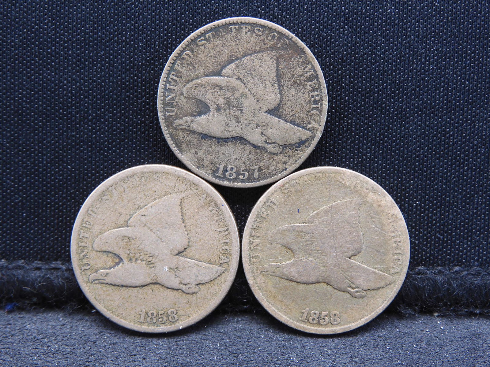 (3) Lower grade Flying Eagle Cents:  1857, 1858 Small (1 of 2)