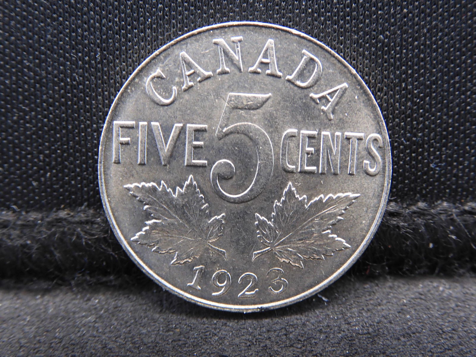 1923 Canada 5 Cent Nickel - AU Condition w/ Lots of (1 of 2)