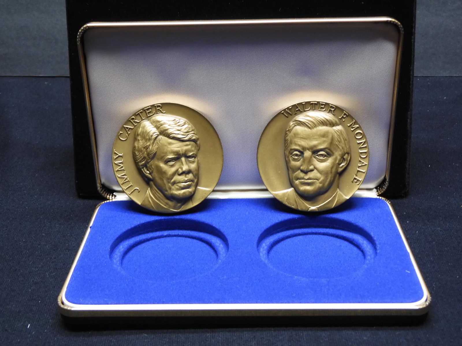 Medals Depicting Presidential Jimmy Carter & VP Walter: Medals Depicting Presidential Jimmy Carter & VP Walter Mondale - Each is 2 3/4" Across w/ Case