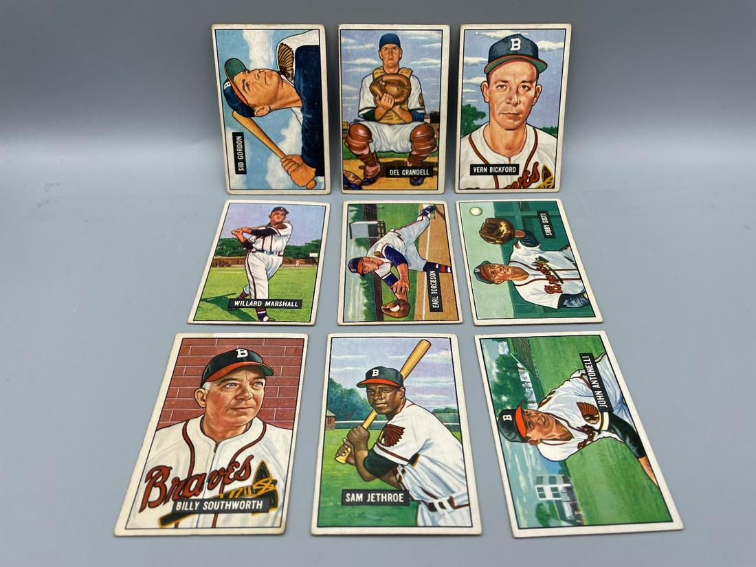 1951 Bowman Baseball Lot of 9 Boston Braves - Varying (1 of 5)