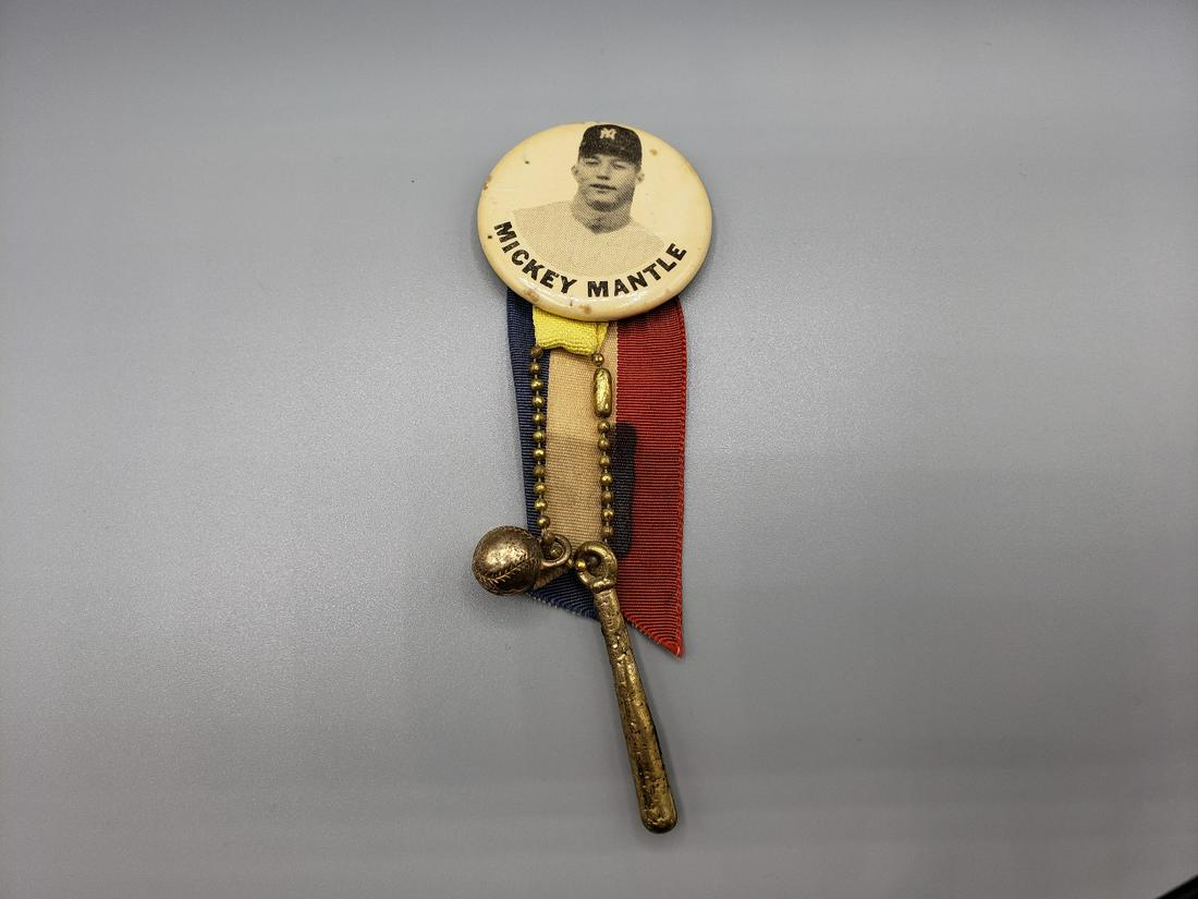 Vintage Mickey Mantle Stadium Pin Ribbon Mid To Early (1 of 2)