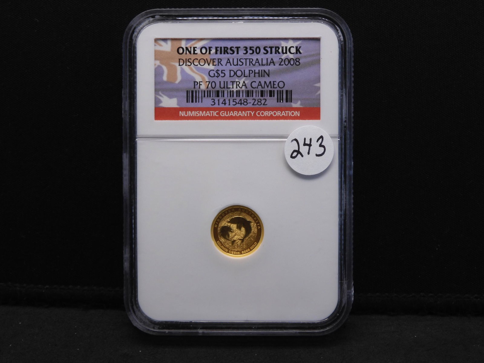 2008 Discover Australia NGC PF 70 Ultra Cameo 1/25 Oz.: 2008 Discover Australia NGC PF 70 Ultra Cameo 1/25 Oz. 9999 Gold - Dolphin