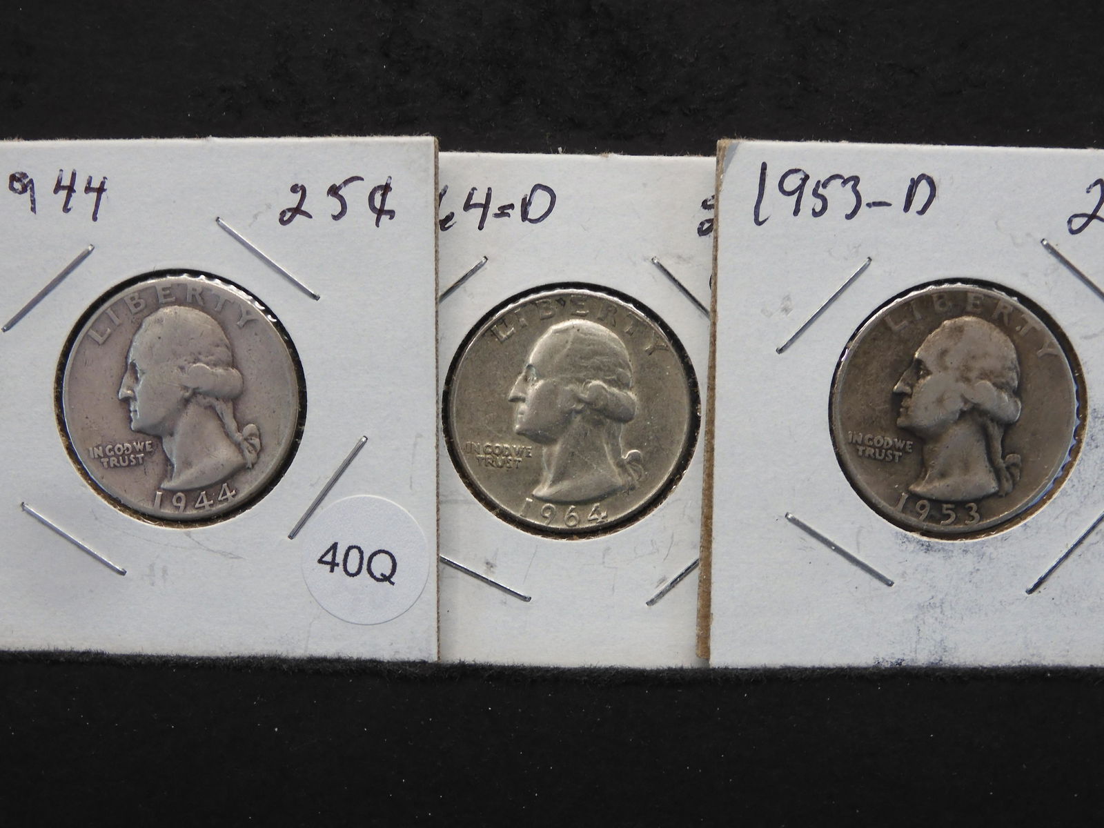 1944, 1953 D, 1964 D Washington Quarters 90% Silver (1 of 2)