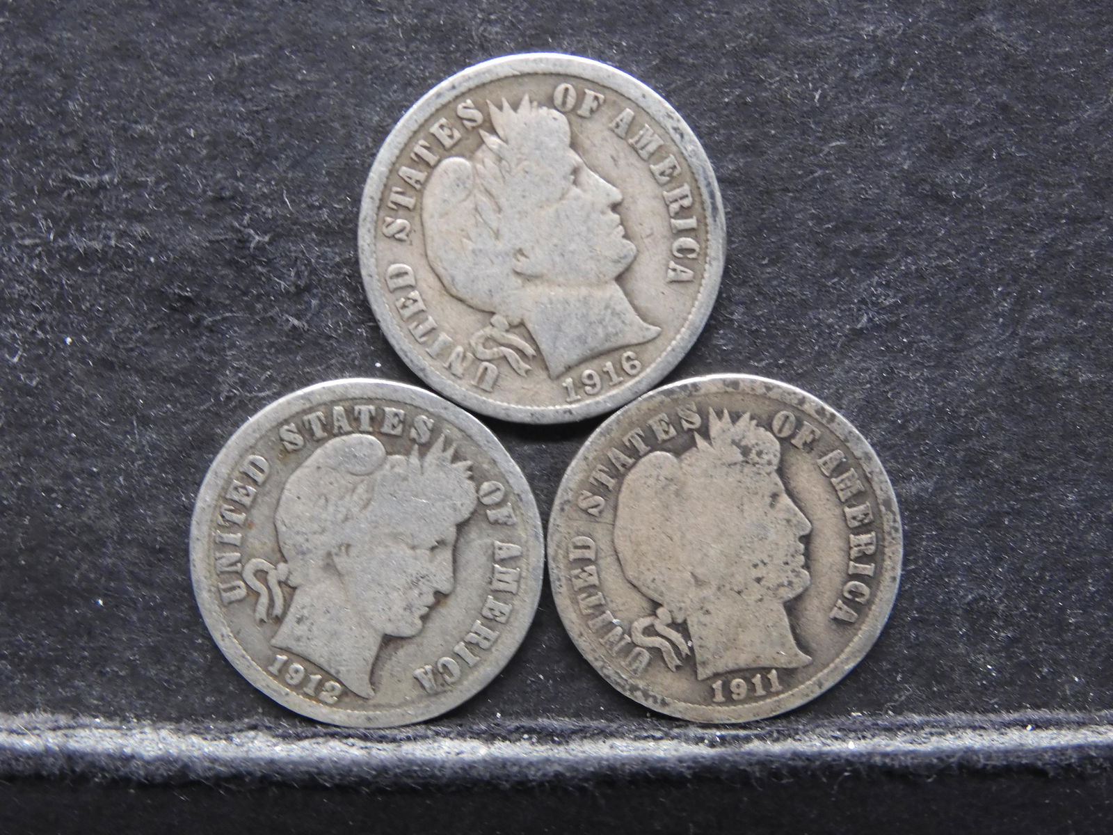 (3) SILVER BARBER DIME'S (1912/1911/1916-LAST YEAR) (1 of 2)