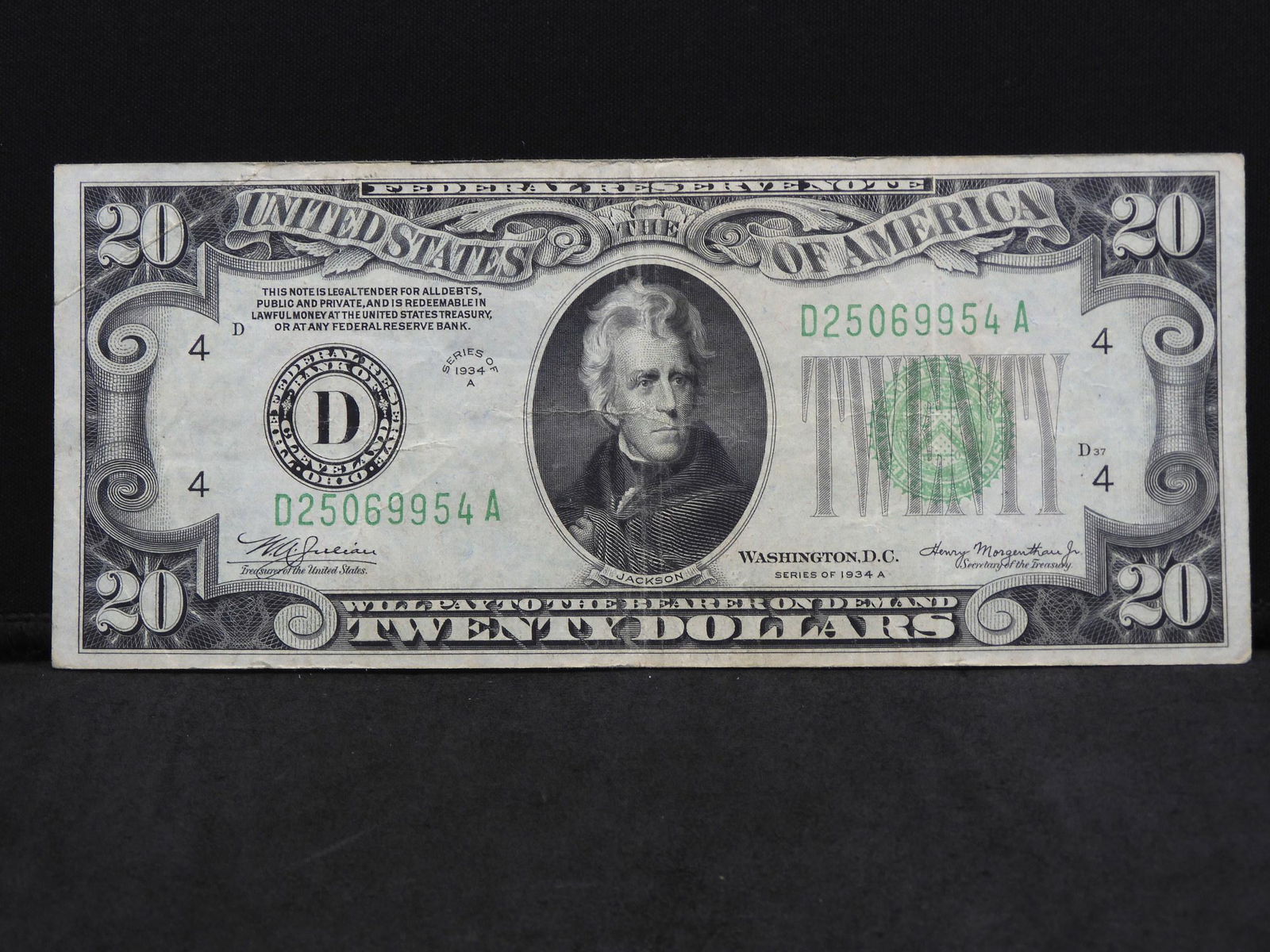 1934-A Twenty Dollar Mule, Fed, Reserve Note, Cleveland (1 of 3)