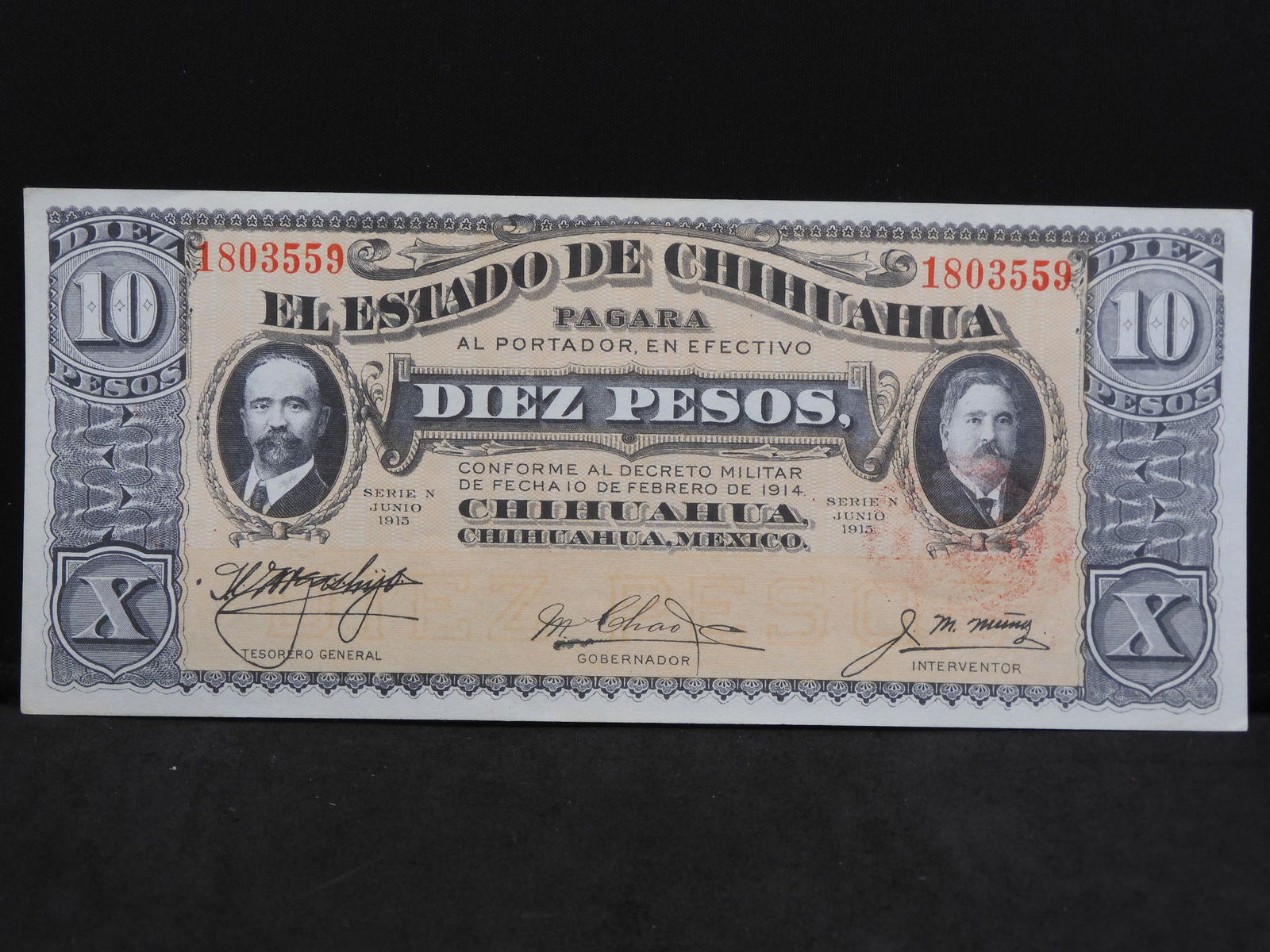 1915  10 Peso Chihuahua Mexico Note (1 of 3)