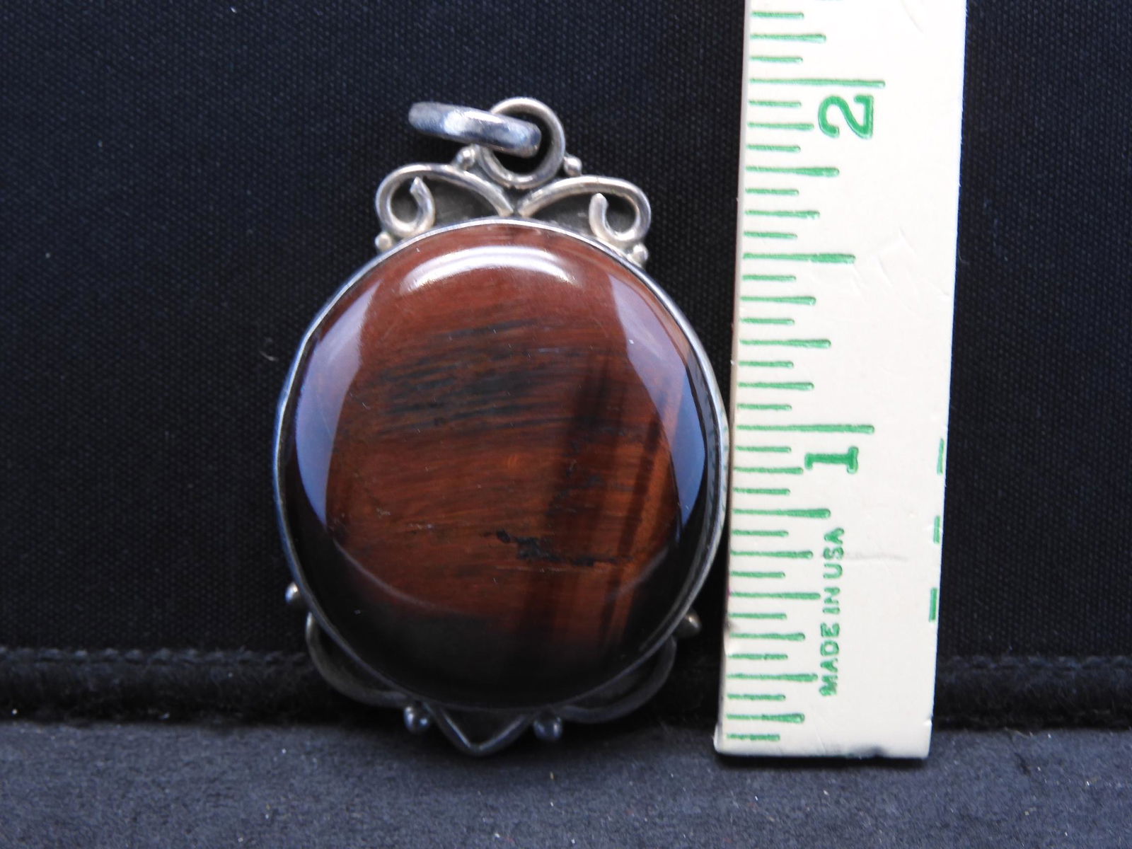 Large Sterling pendant with maroon tiger eye stone (1 of 4)