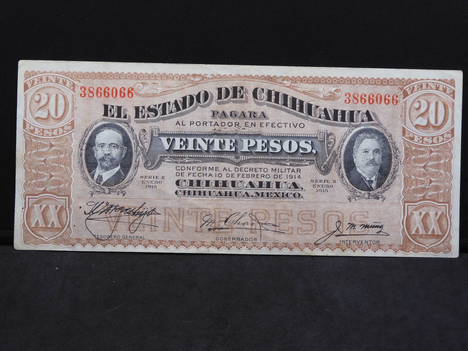 1915  20 Peso Chihuahua Mexico Note (1 of 3)