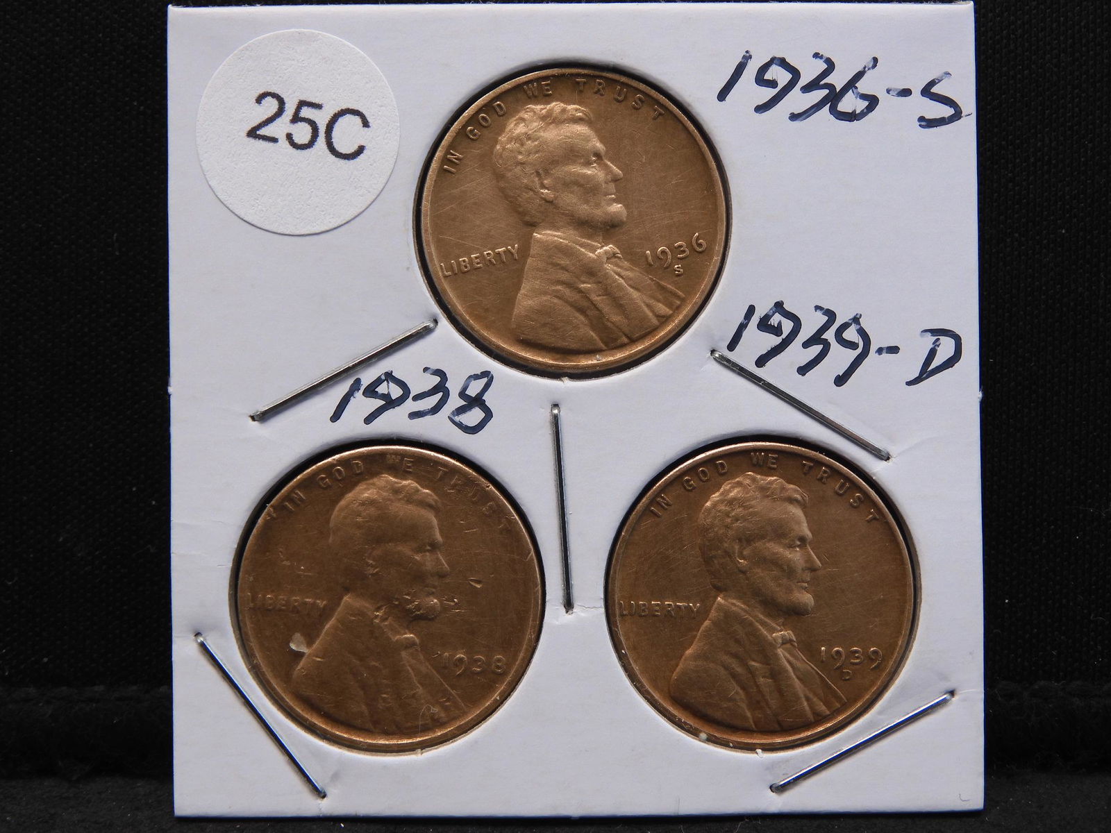 1936-S, 1938, 1939-D  Lincoln Wheat Cents (1 of 2)