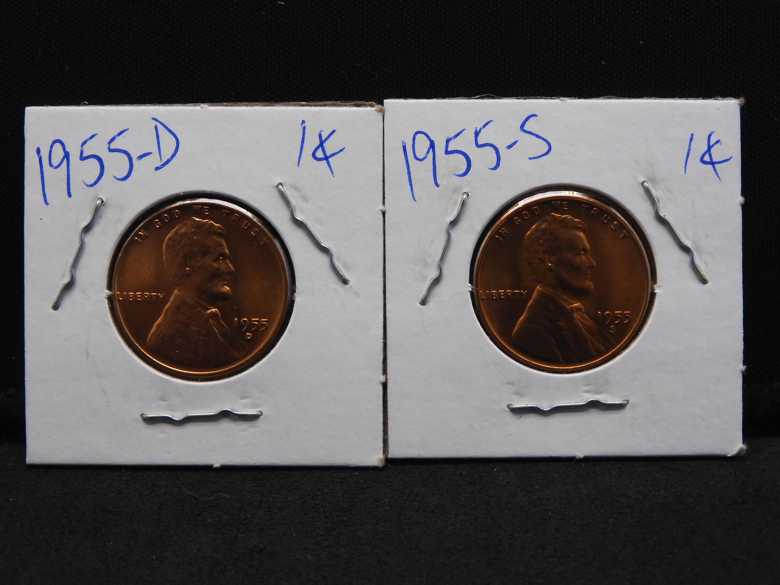 1955 Lincoln Wheat Cents - D & S Mint Marks - Bright (1 of 5)