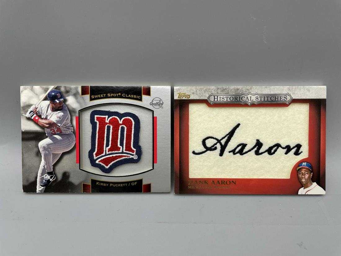 Lot of 2 Manufactured Patch/Logo Cards - Hank Aaron & (1 of 2)