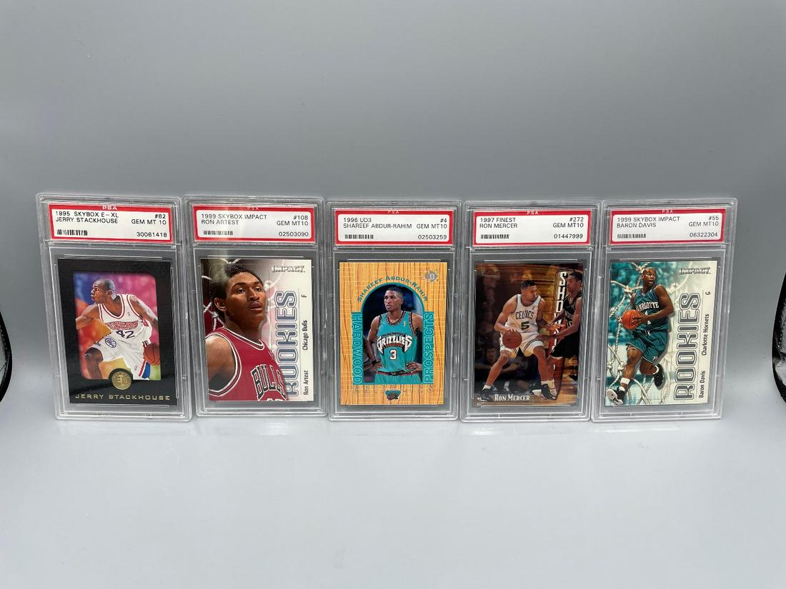 Lot of 5 Basketball Rookies All Graded PSA 10 -: Lot of 5 Basketball Rookies All Graded PSA 10 - Stackhouse, Artest, Rahim, Mercer, Davis