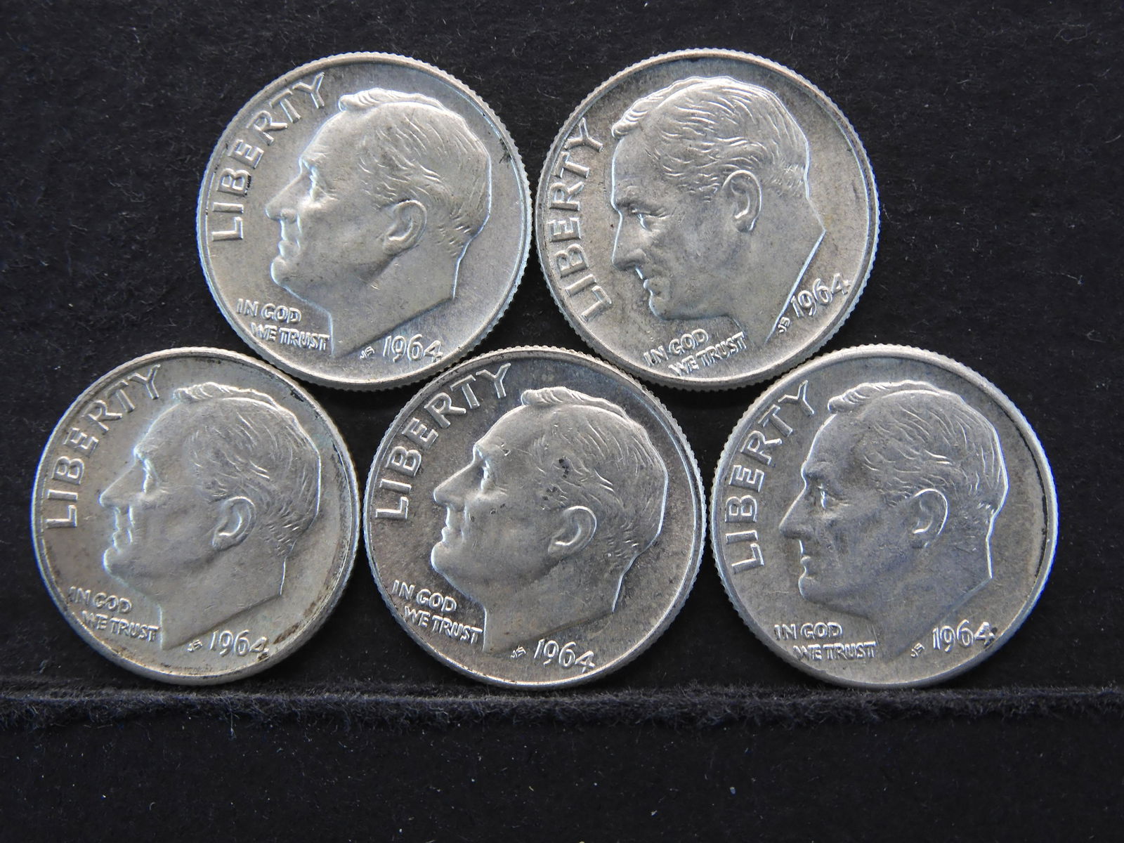 (5) 1964-D 90% Silver Roosevelt Dimes - High Grades (1 of 2)