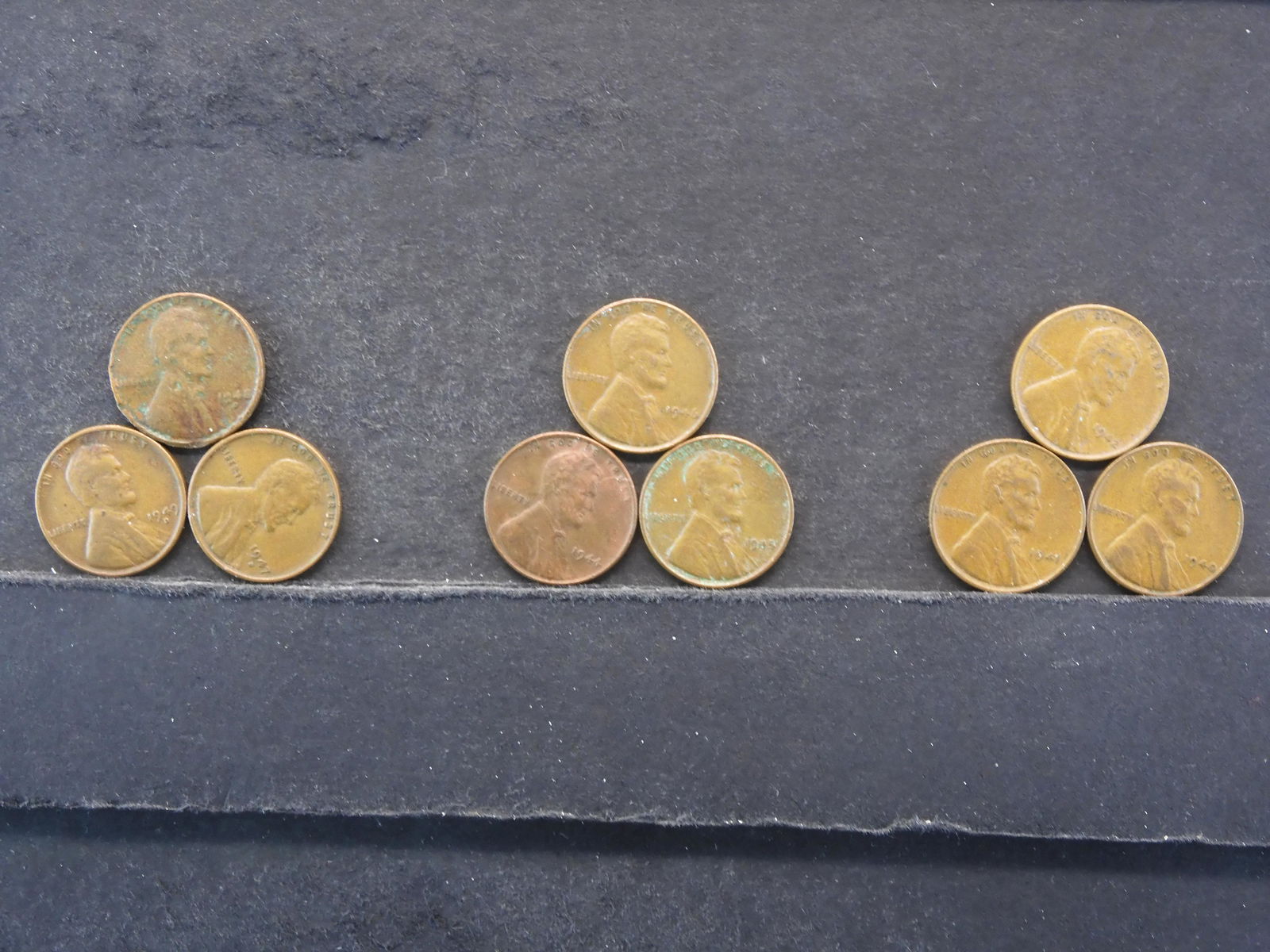 Nine Lincoln Wheat Cents 1940, 41, 42, 44, 45, 46, 47D, (1 of 7)