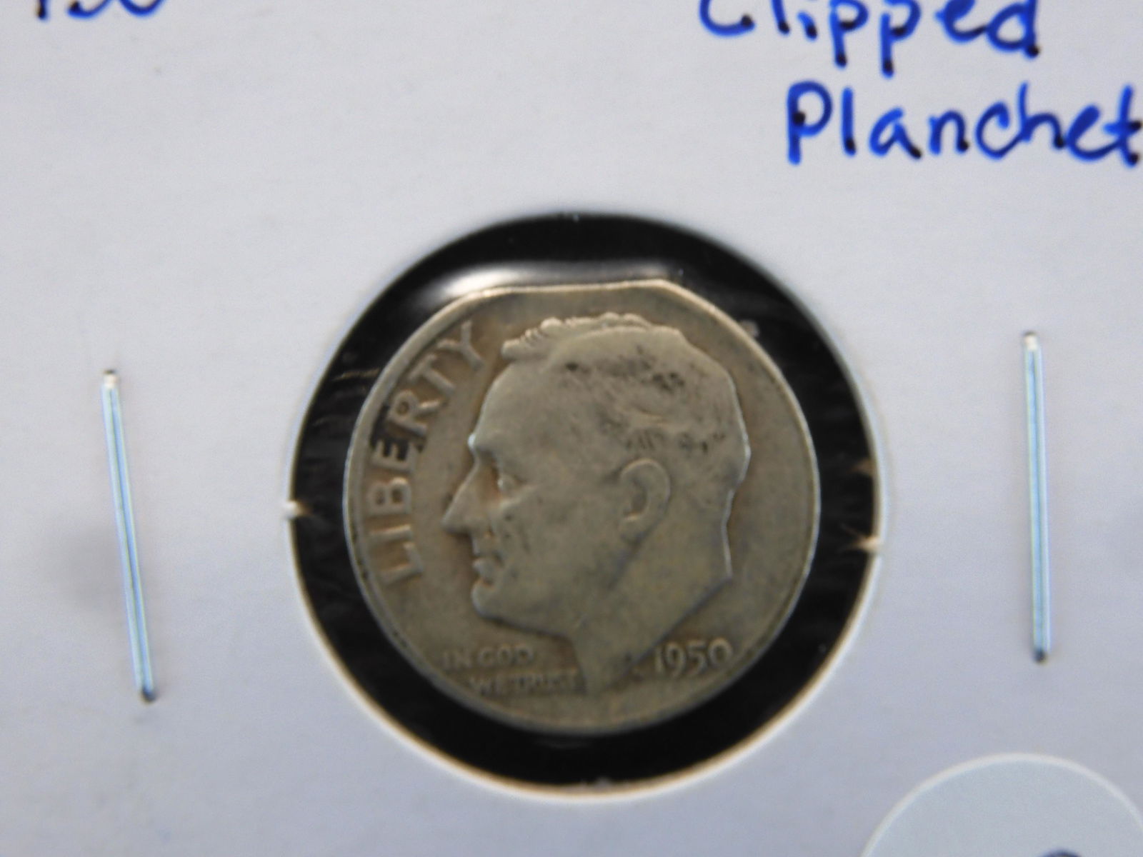 1950-S Roosevelt Dime - ERROR- Clipped Planchet (1 of 3)