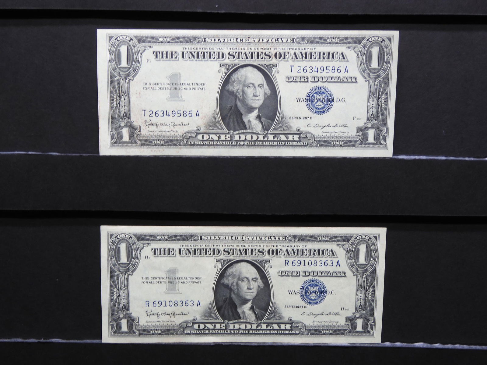 Two 1957-B Crisp Uncirculated $1 Blue Seal Silver (1 of 6)