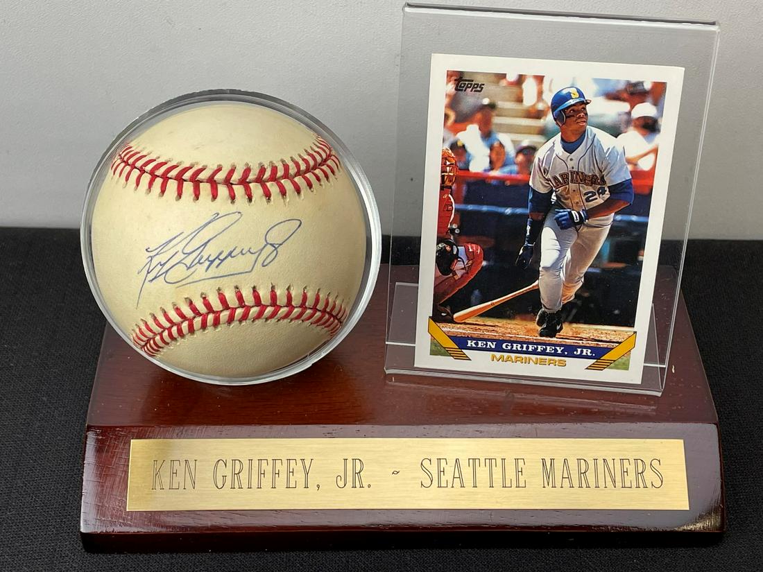 Ken Griffey Jr Autographed OAL Baseball with 1993 Topps (1 of 4)