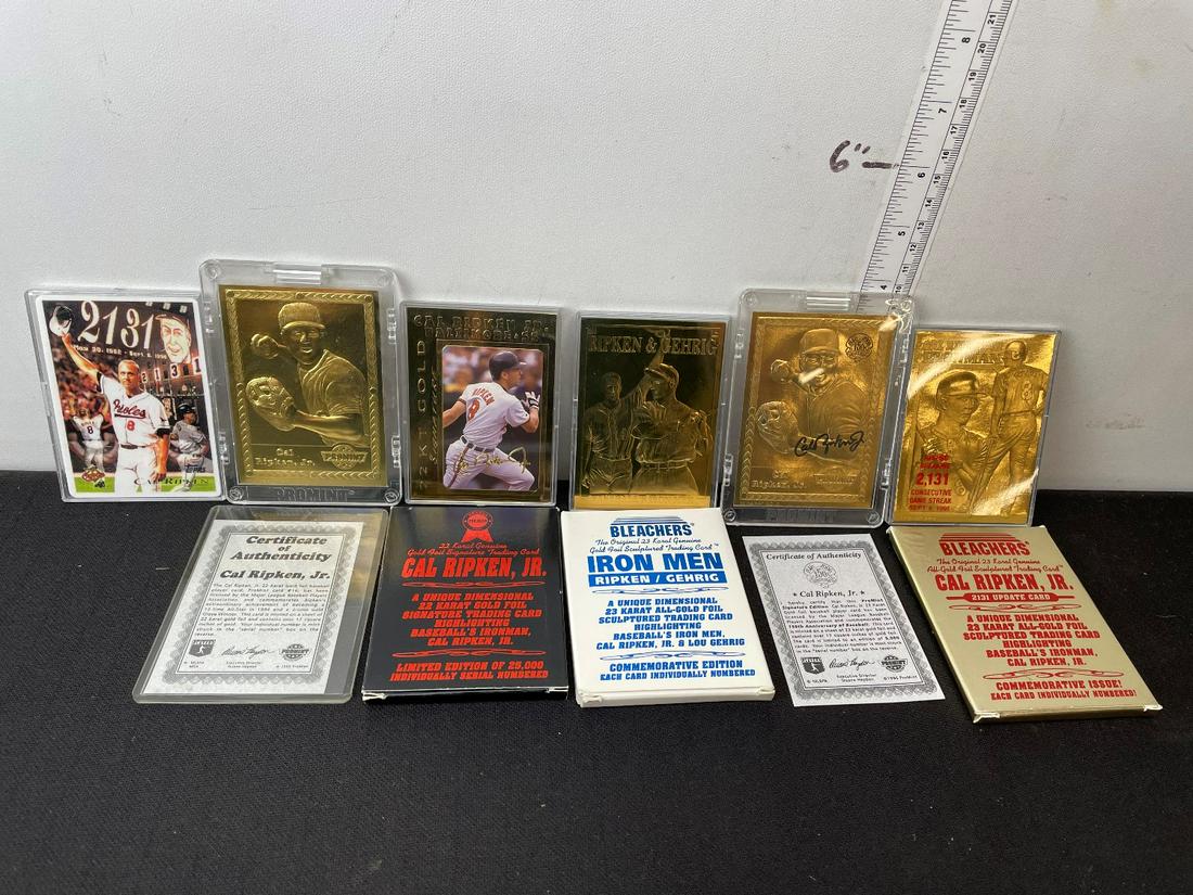 Cal Ripken Jr Lot of 6 Cards - Gold Foil & 1996 Topps: Cal Ripken Jr Lot of 6 Cards - Gold Foil & 1996 Topps Reprint Porcelain Card
