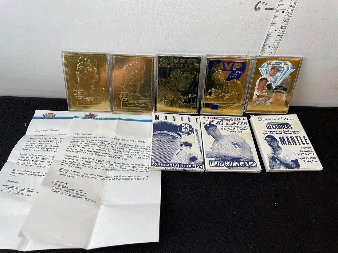 Mickey Mantle Lot of 5 Gold Foil Cards - Topps '52: Mickey Mantle Lot of 5 Gold Foil Cards - Topps '52 Reprint (x2)