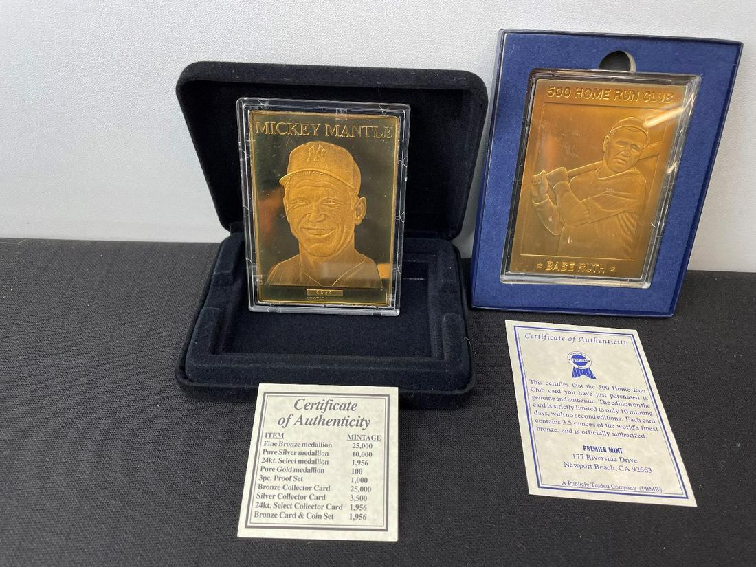 Mickey Mantle & Babe Ruth Solid Bronze Medallion Cards (1 of 1)
