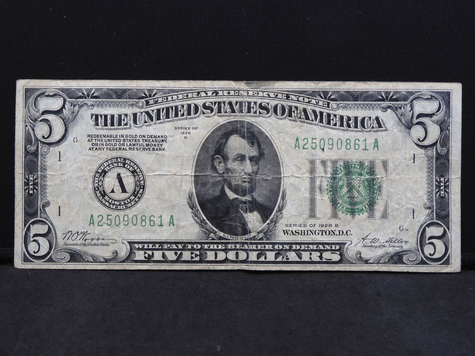 Series 1928-B U.S. $5.00 Federal Reserve Note - (1 of 3)