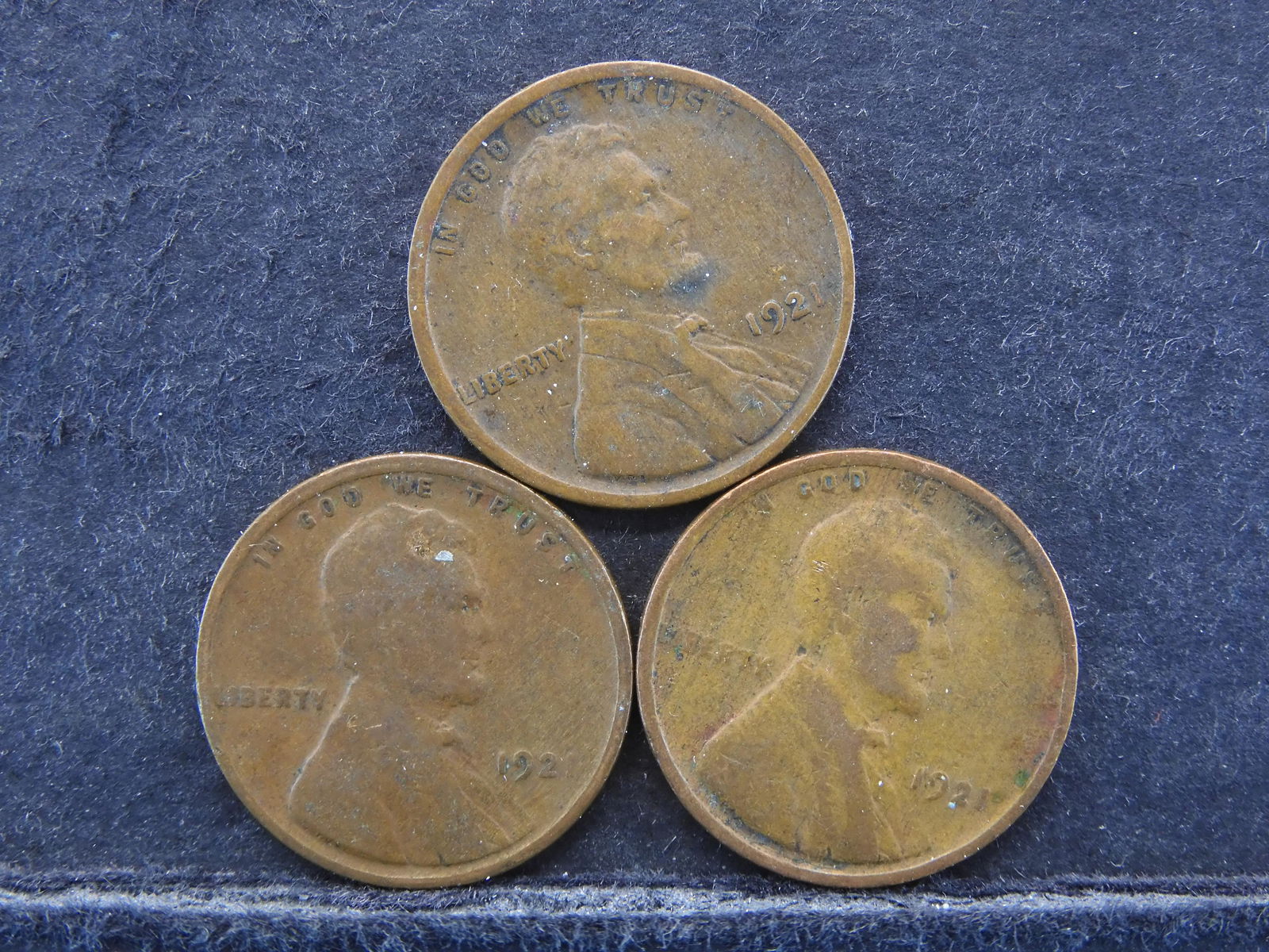 Three 1921 Lincoln Wheat Cents (1 of 2)