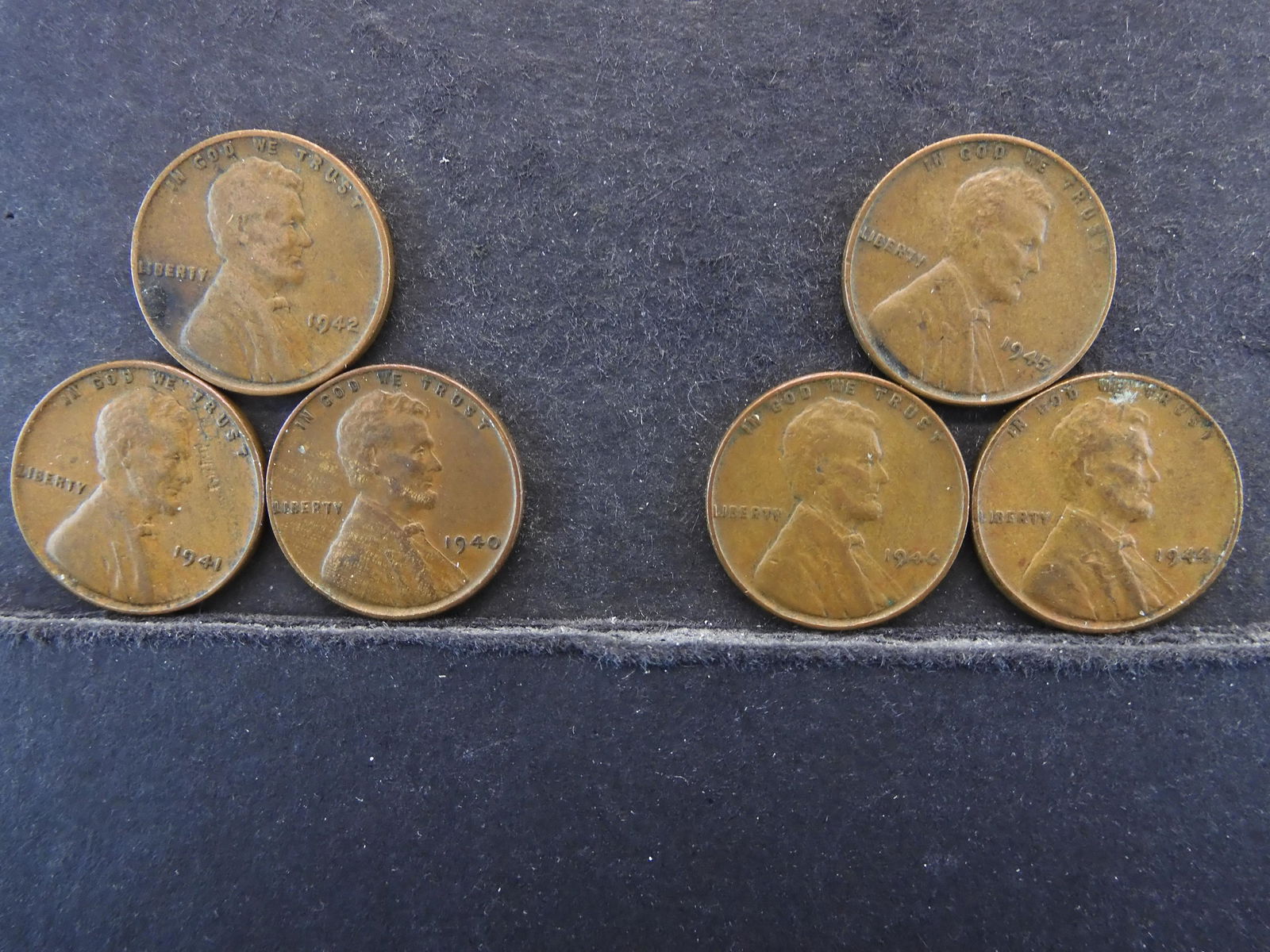 Six Lincoln Wheat Cents 1940, 41, 42, 44, 45, 46 (1 of 5)