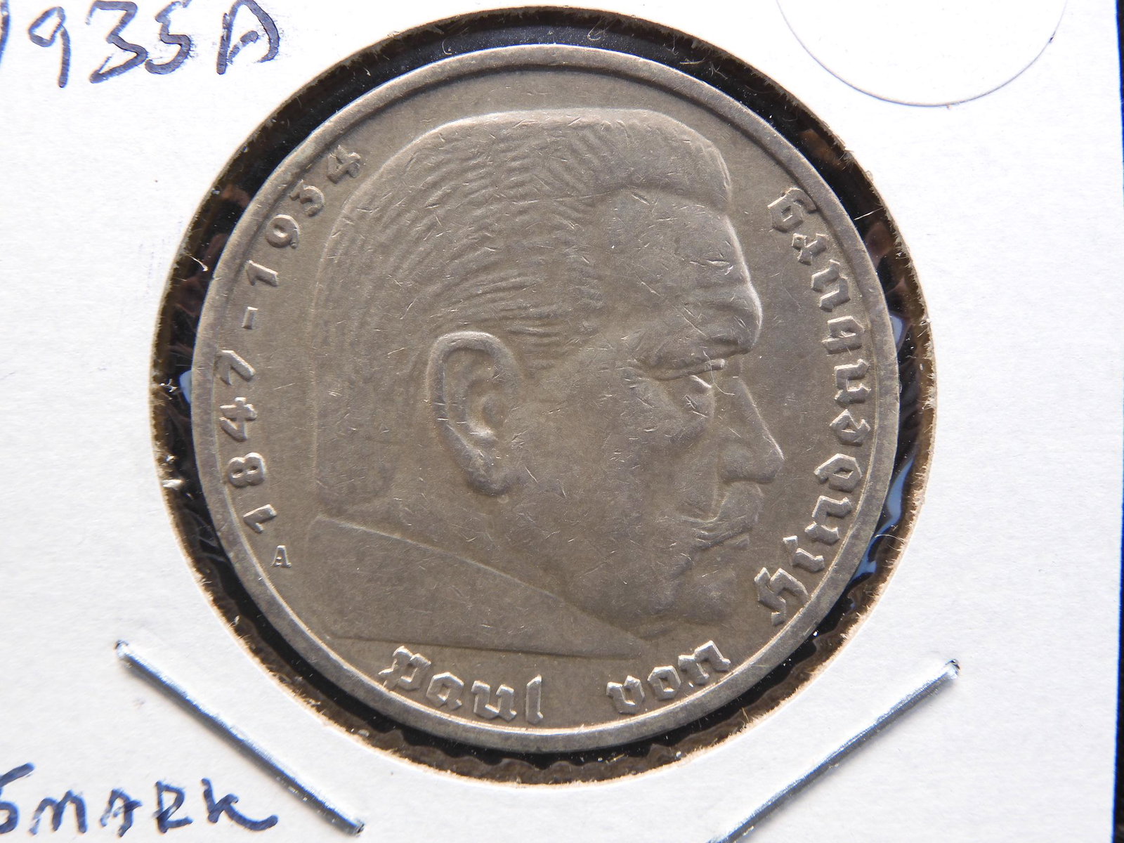 1935 A Germany 90% silver 5 Mark.  Uncirculated. (1 of 3)