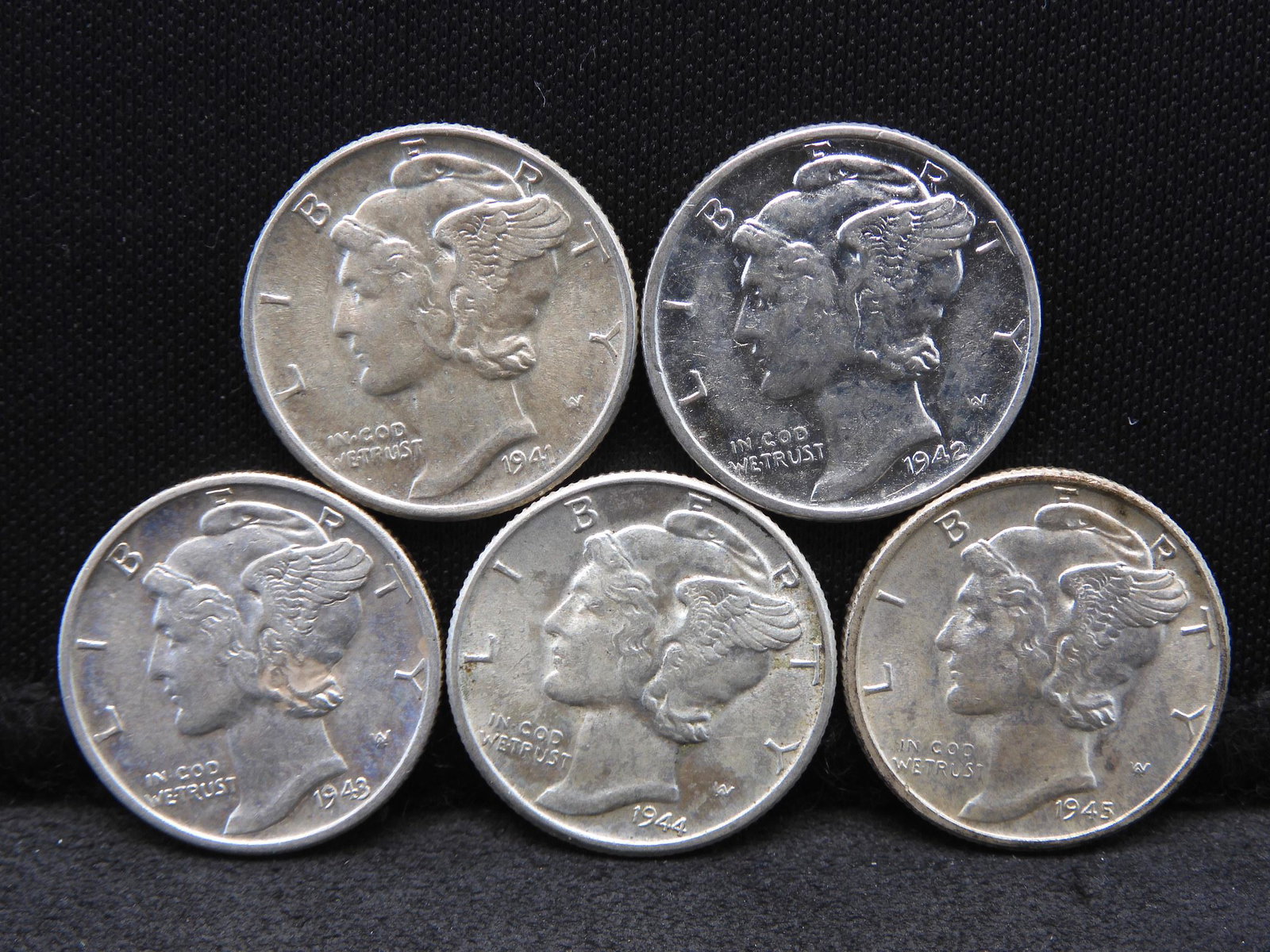 1941 1942 1943 1944 1945 AU-BU Mercury Dimes. (1 of 2)