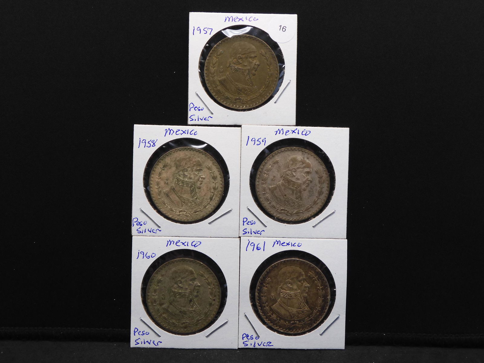 (5) Mexico .10 silver Pesos:  1957, 58, 59, 60, 67 (1 of 7)