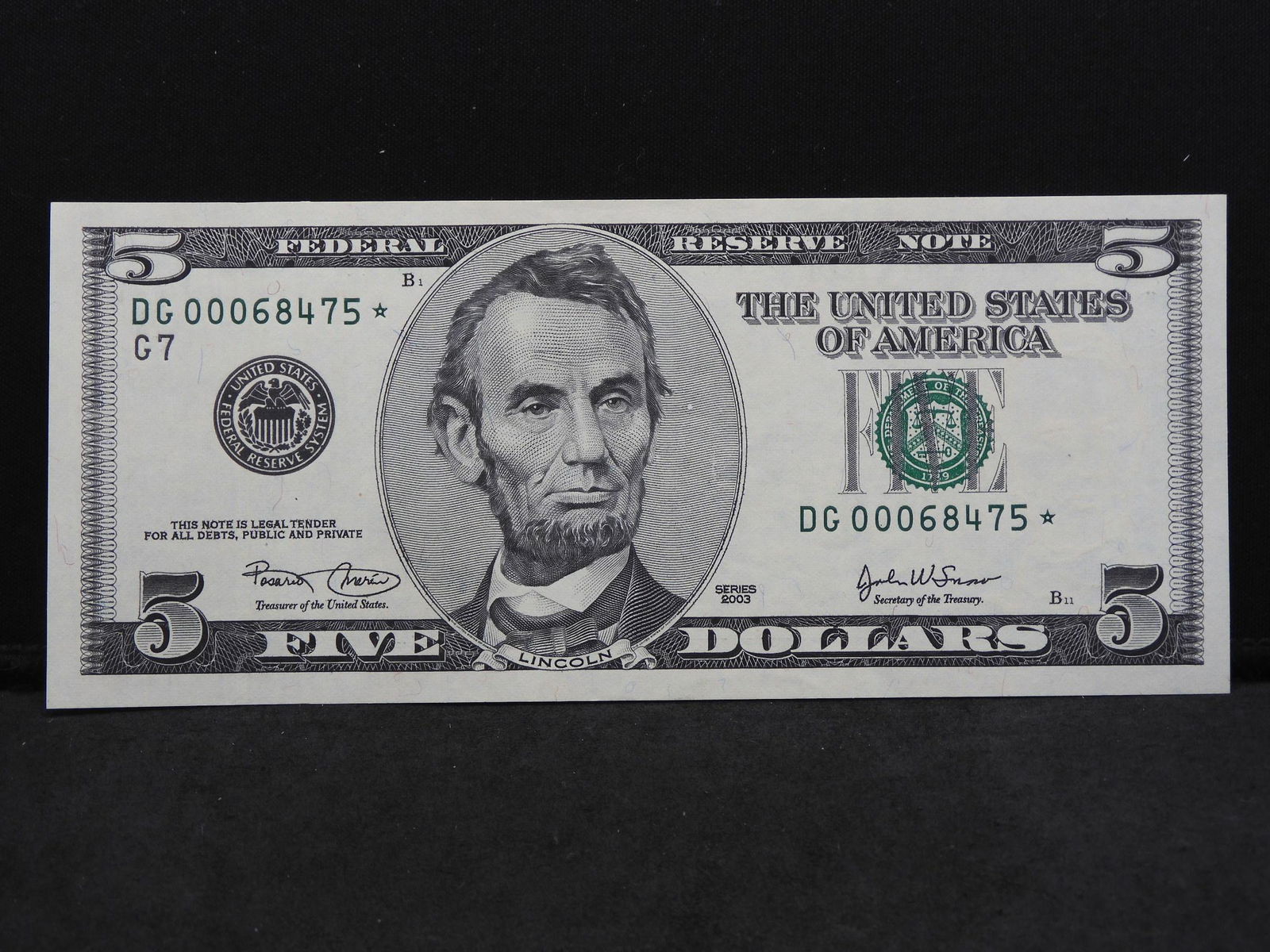 2003 5 Dollar Star Note, Low Number (1 of 3)