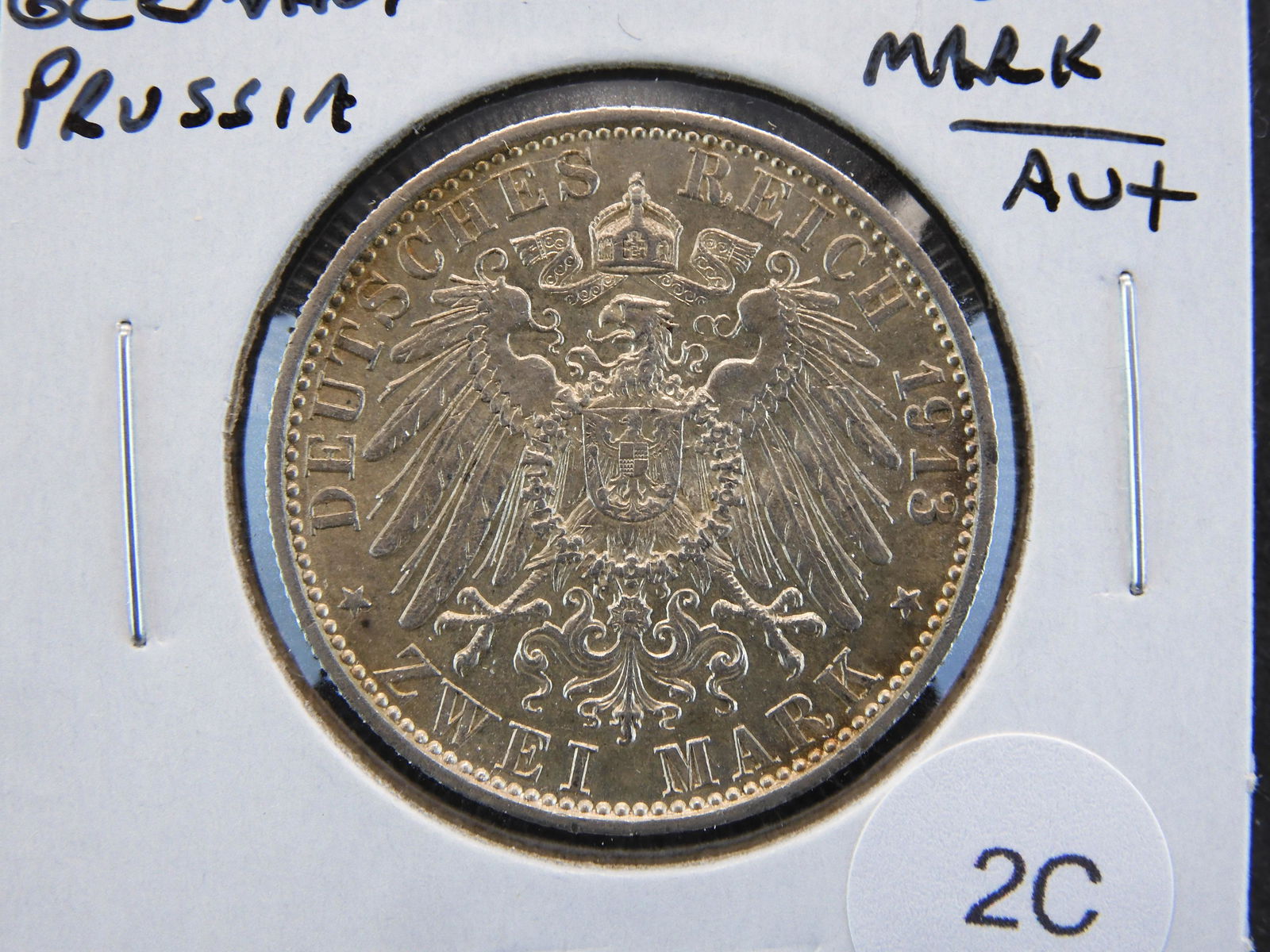 1913-A Germany-Prussia Silver 3 Mark.  AU+. (1 of 2)