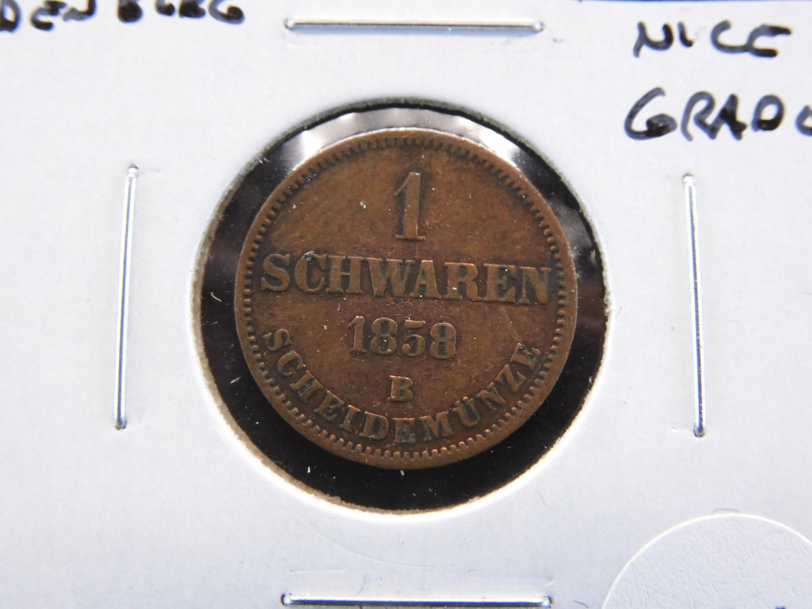 1858-B Germany-Oldenburg 1 Schwaren.  Nice Grade. (1 of 3)