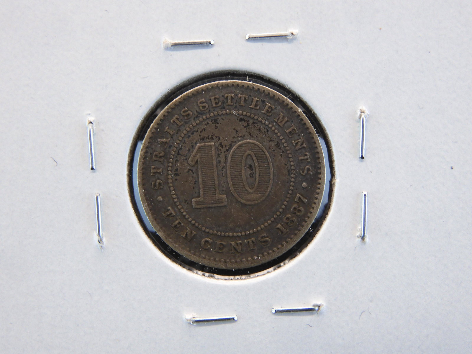 1887 Straits Settlements 10c.  VF+. (1 of 3)