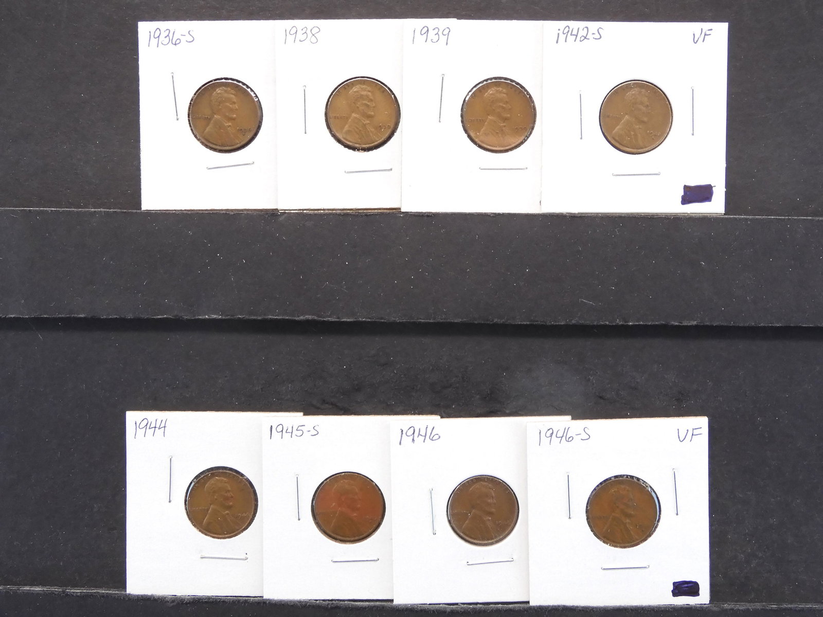 1936 S, 38, 39, 42 S, 44, 45 S, 46, 46 S Wheat Cents (1 of 9)
