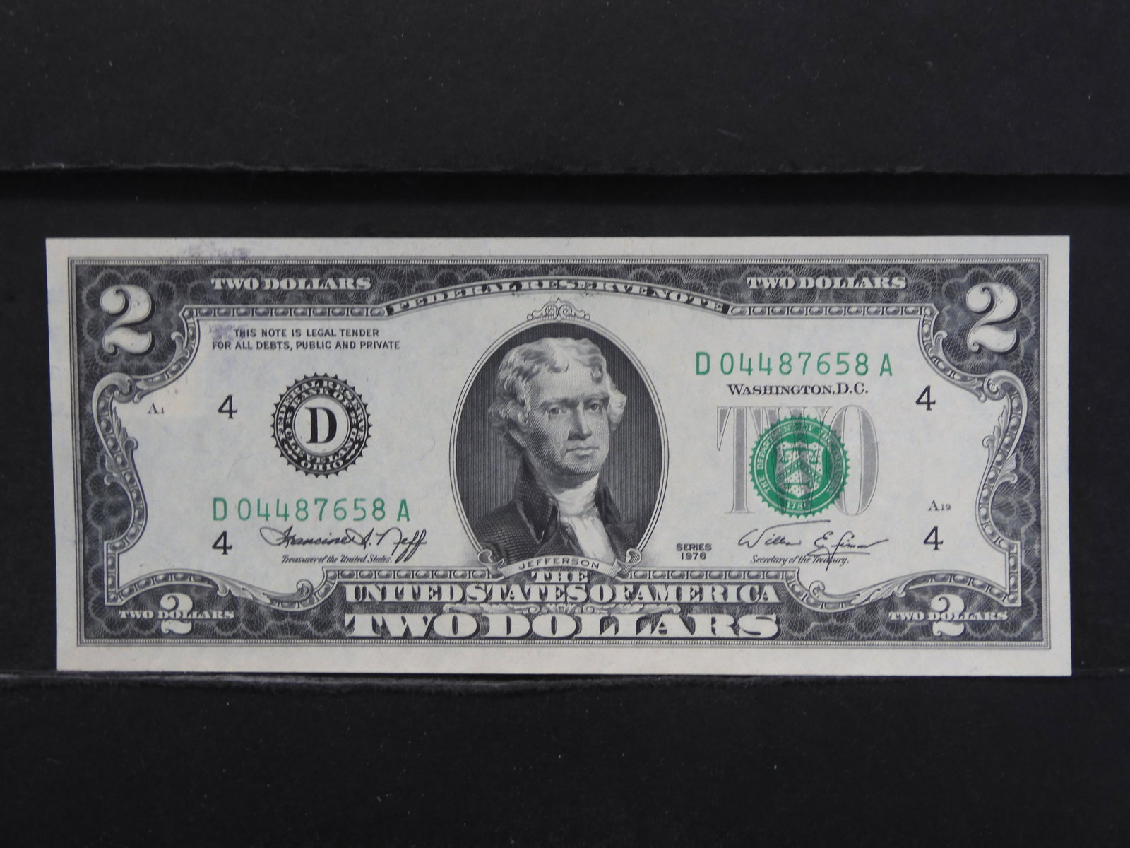 1976 First Day of Issue Two Dollar Bill From (1 of 3)
