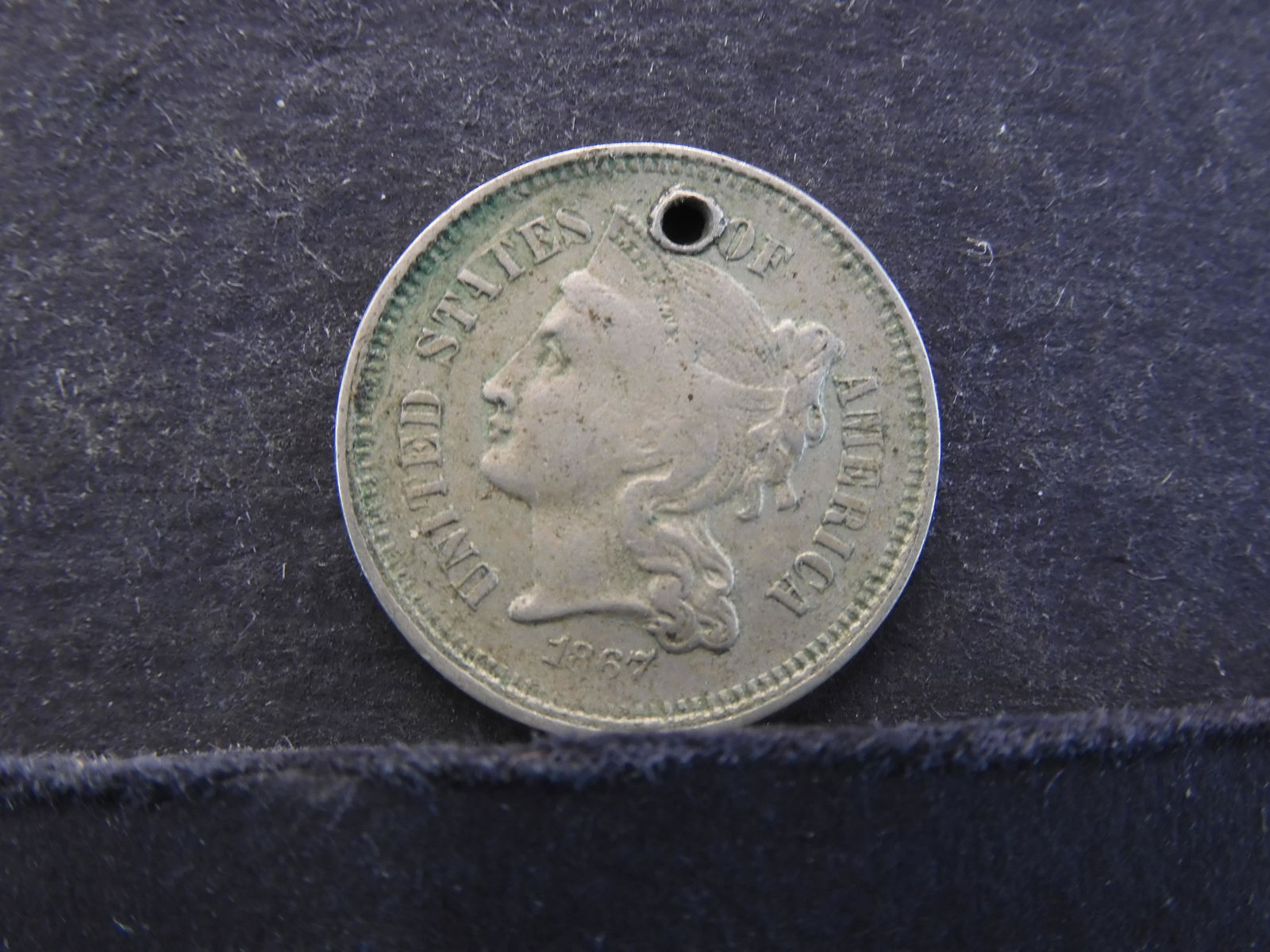 1867 3 Cent Nickel Nice Details Holed (1 of 2)