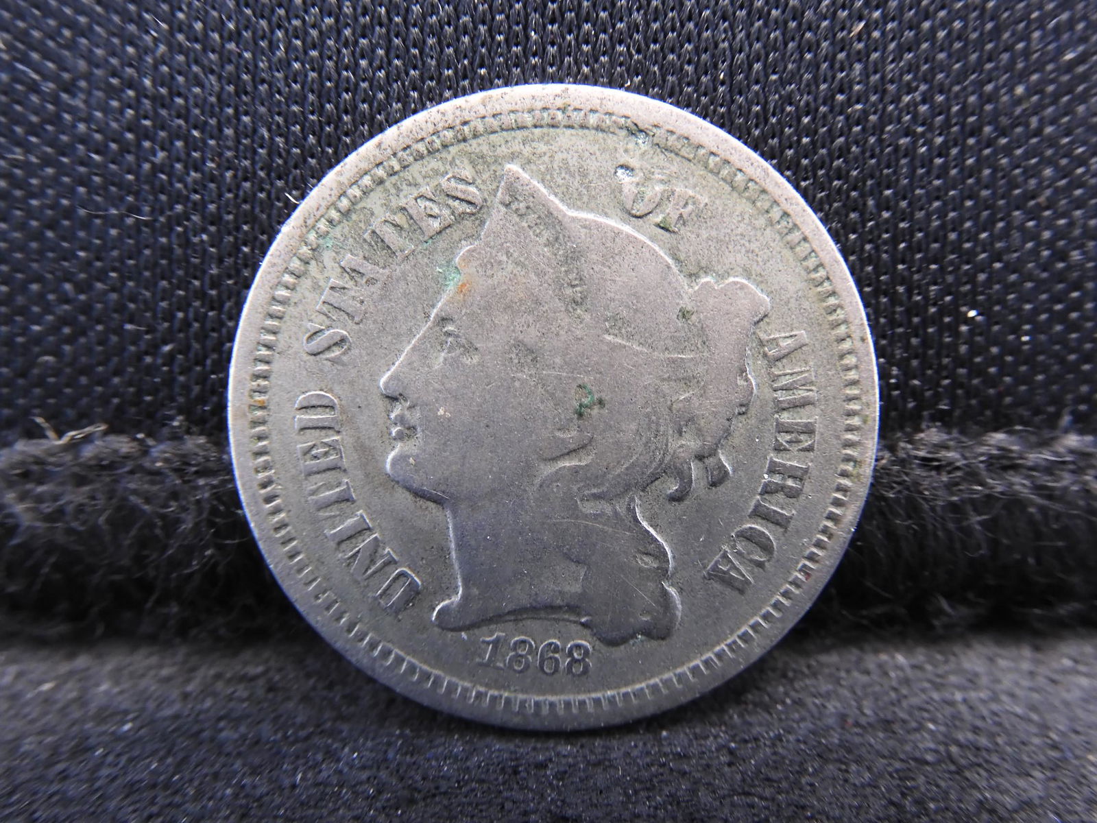 1868 Three-Cent Nickel.  Nice Circ Coin (1 of 2)