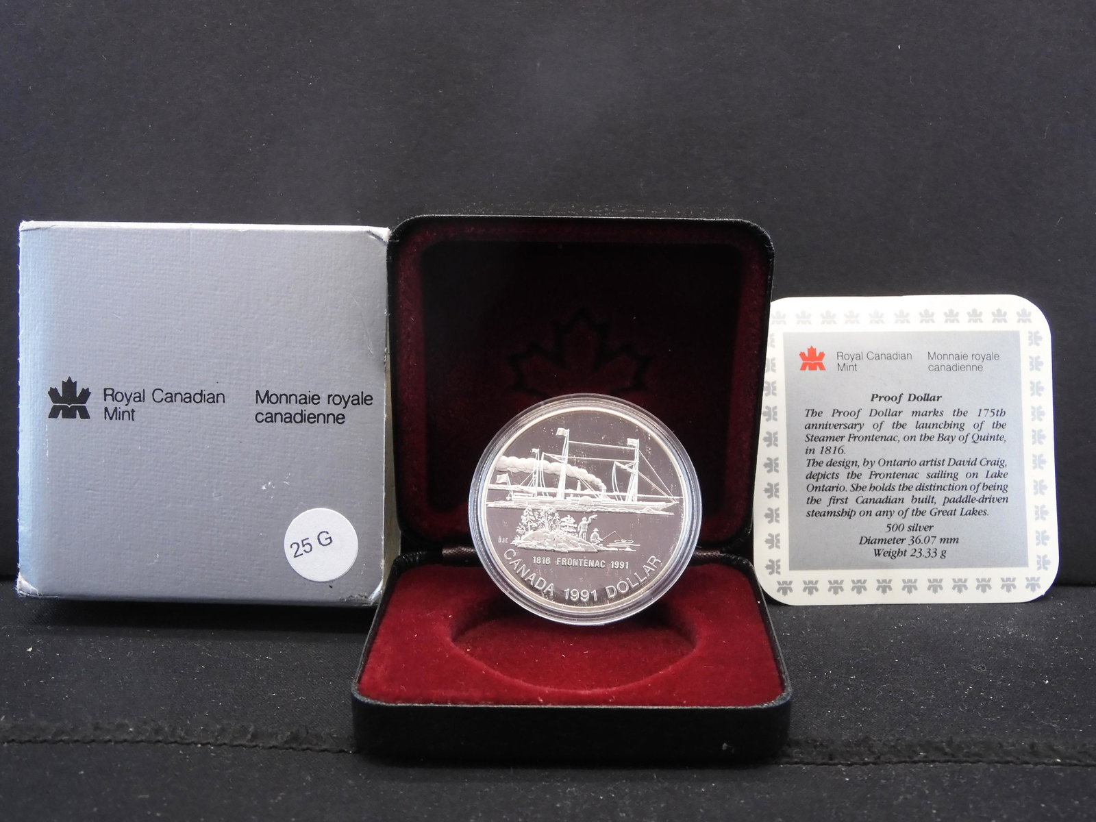 1991 Canadian 50% Silver Dollar Royal Canadian Mint: 1991 Canadian 50% Silver Dollar Royal Canadian Mint 1816 Frontenac 1991