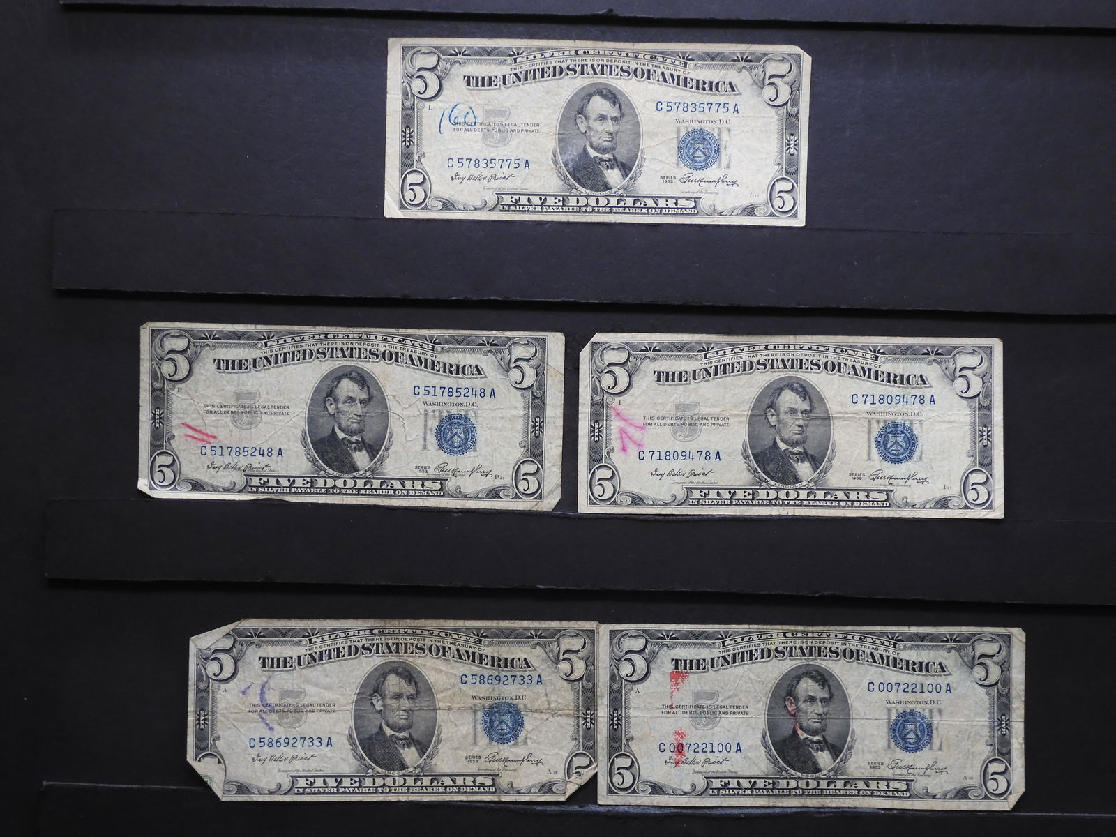 5 1953 Five Dollar Silver Certificates (Inc) (1 of 8)