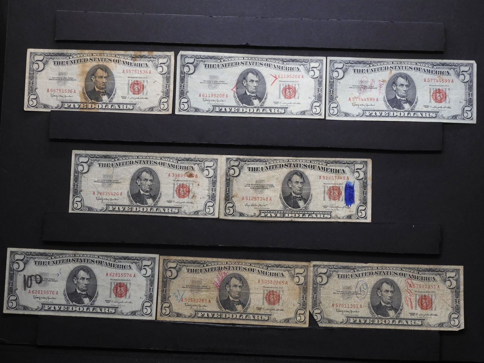 8 1963 Five Dollar Red Seal United States Notes(Inc) (1 of 8)