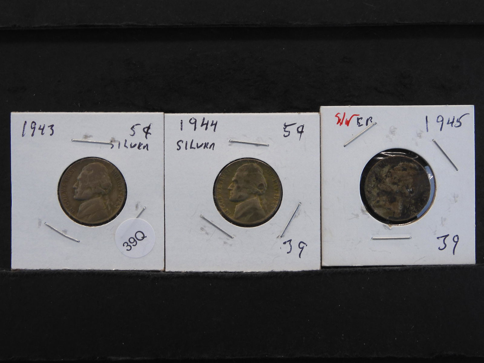 Three Silver War Time Jefferson Nickels  1943-P, 1944-P (1 of 7)