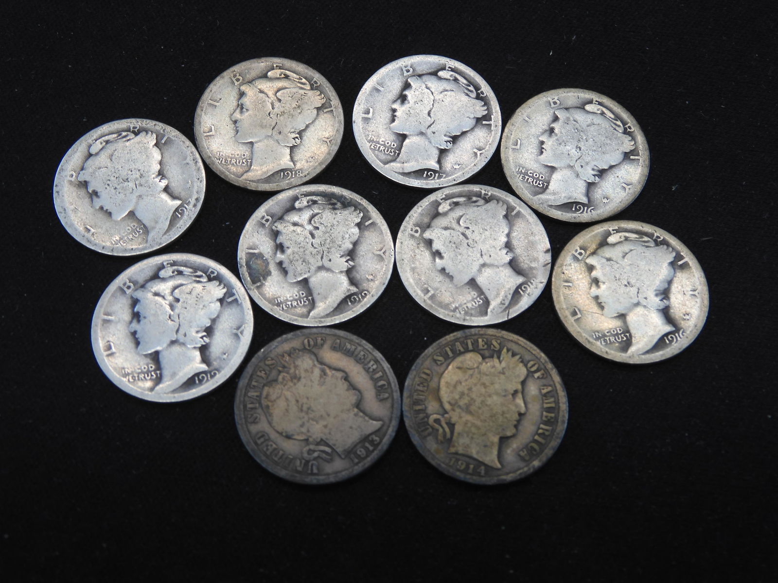 1900's (Teens) Barber & Mercury Dimes - Lot of 10 (1 of 4)
