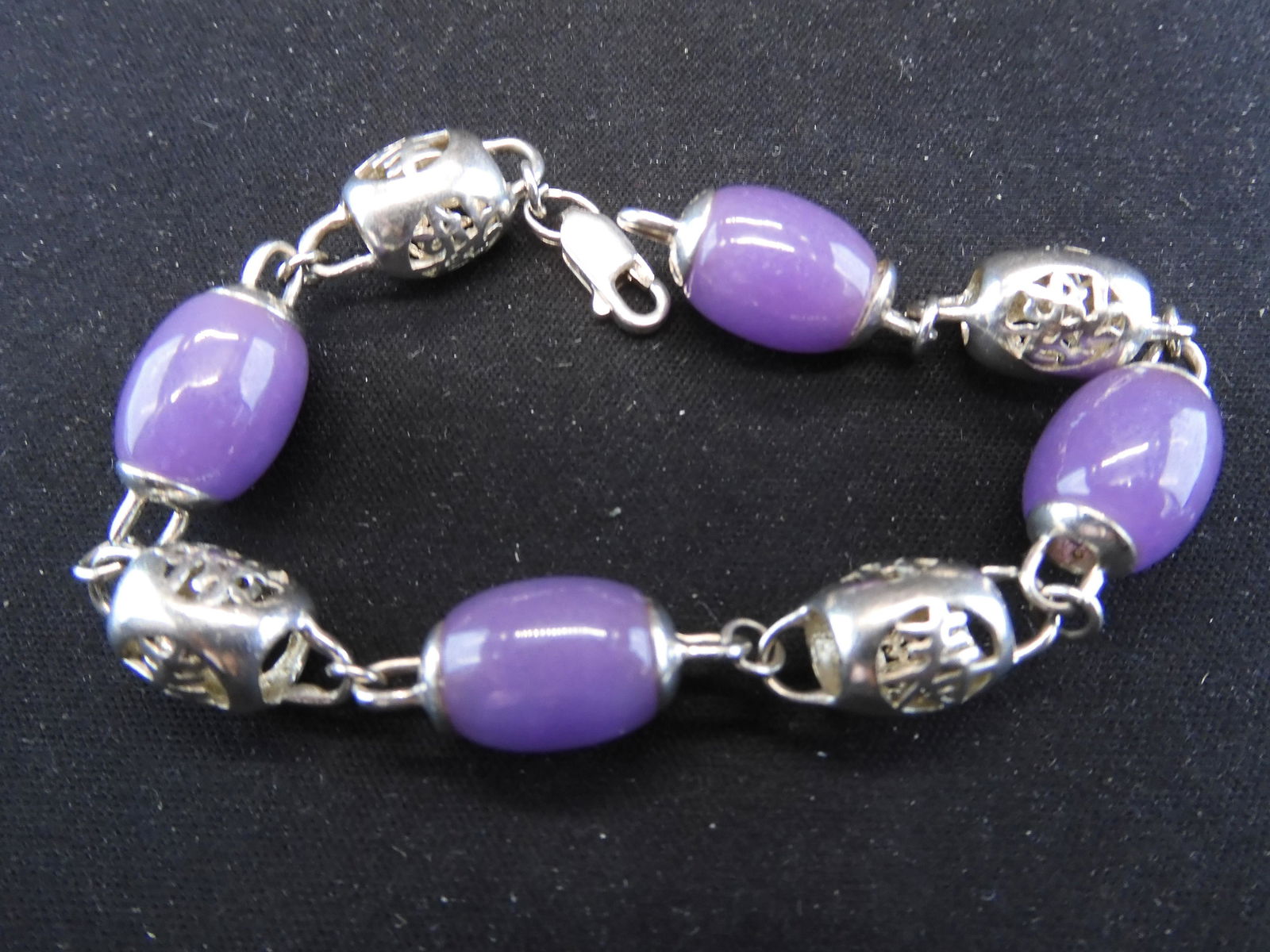 Sterling & Purple Jade Bracelet - 7.5" (1 of 4)