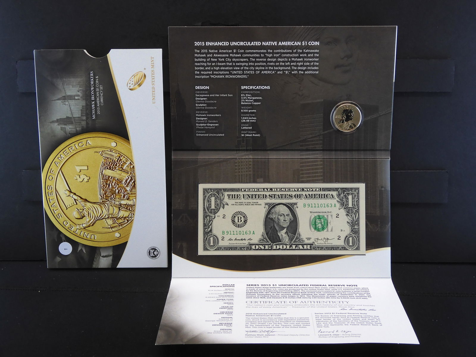 2015 Mohawk Iron workers American $1 coin and currency (1 of 8)