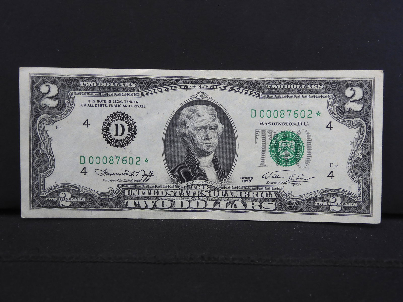 1976 Two Dollar FRN Star Replacement Note w/Low SN - (1 of 4)