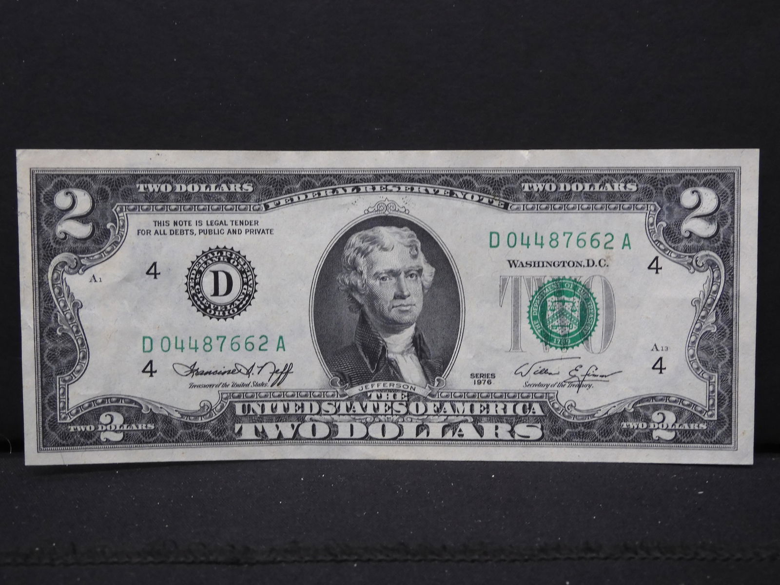 1976 First Day of Issue Two Dollar Bill From: 1976 First Day of Issue Two Dollar Bill From Bridgeport, Ohio