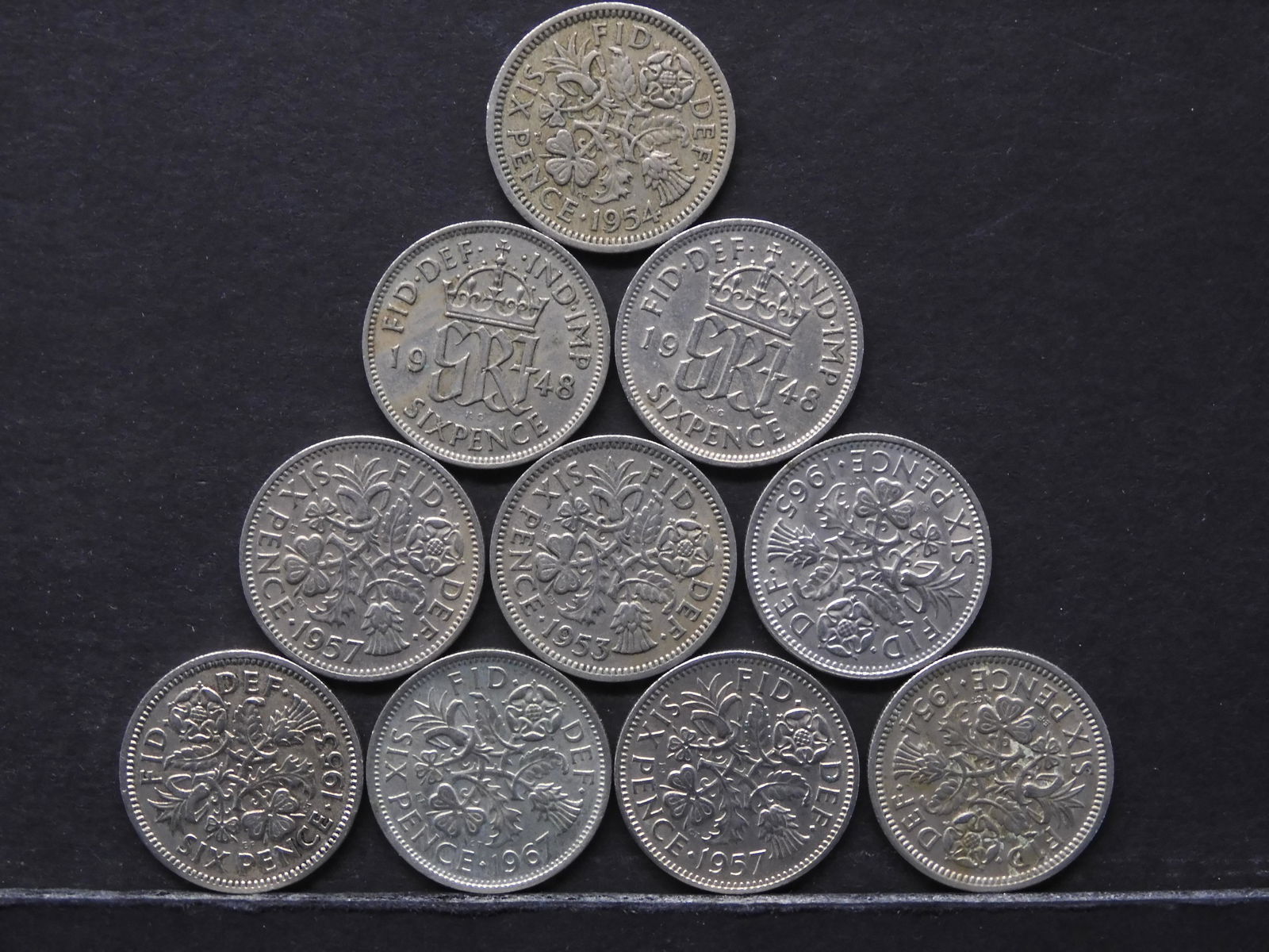 10 Great Britain Six Pence Coins.  Queen Elizabeth (1 of 2)
