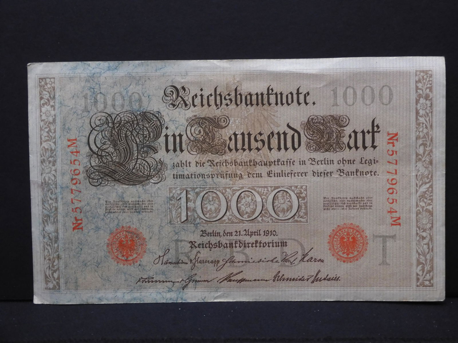 1910 Germany 1,000 Mark Reichbanknote, Nice Crisp Note, (1 of 3)
