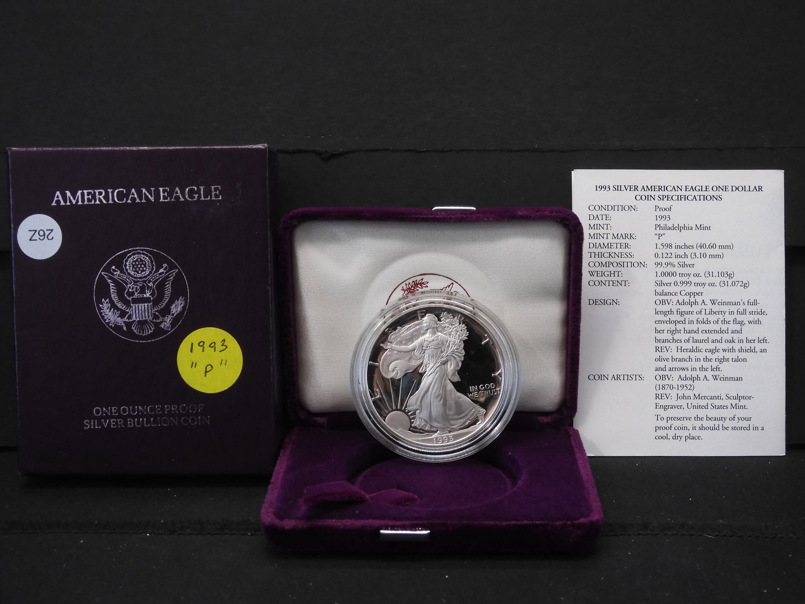 1993-P PROOF American Eagle  (1 OZ)   99.9% SILVER (1 of 4)